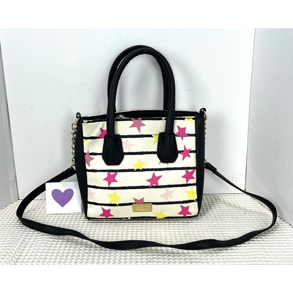 Betsey Johnson Crossbody Shoulder striped Stars Print Black & white Cloud - Picture 1 of 10